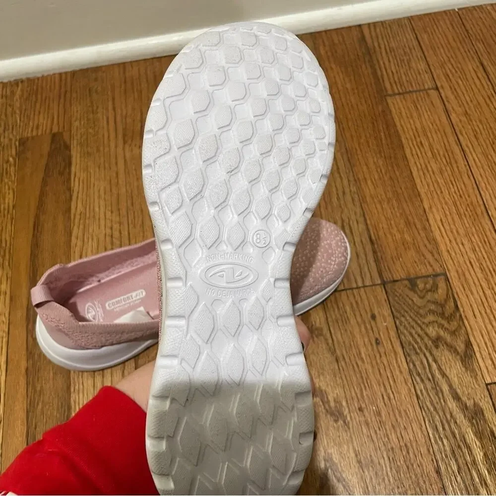 Athletic Works Knit Slip On Sneakers Soft Pink Walking Comfort Women’s Size 8.5